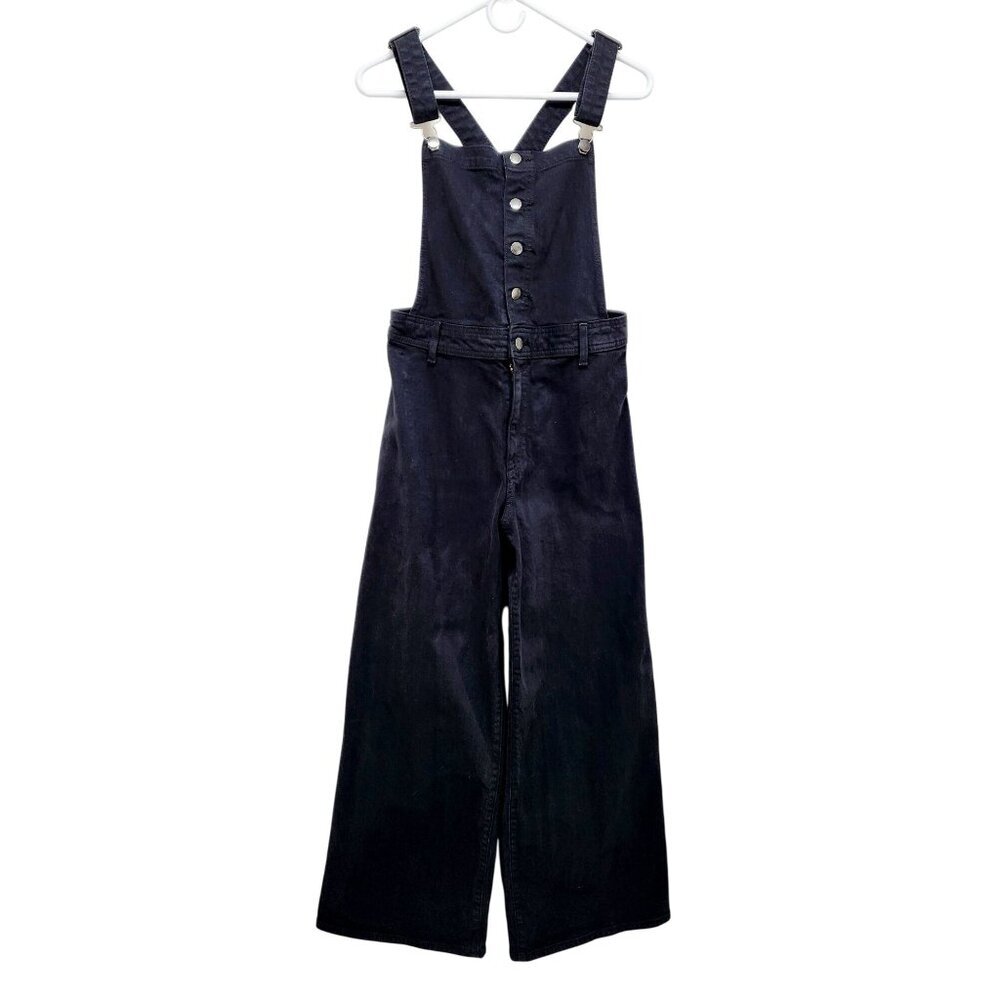 Universal Thread Womens Black Denim Overalls Wide-Leg Size 8 Adjustable Straps